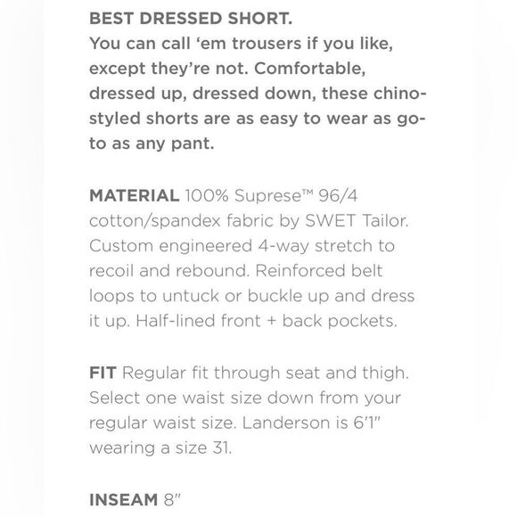 NWT SWET TAILOR Men’s 8” Gray Chino Short Regular Fit - Size 29 - Picture 9 of 11